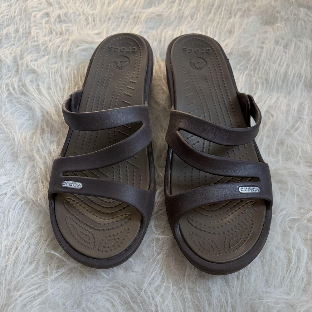 Crocs Sz 10 Patricia Wedge Slide Sandals Women's Comfort Beach Boho Brown Easy